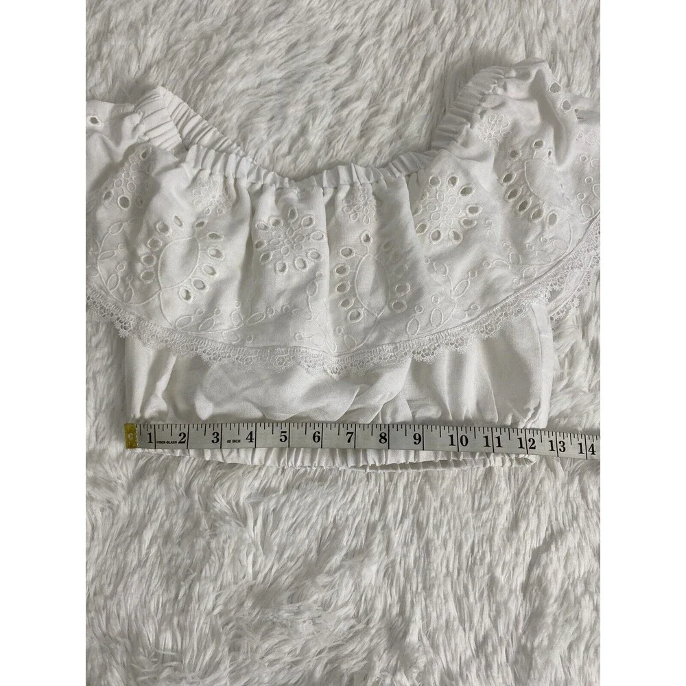 Mi Ami Francesca's White Paula Off The Shoulder Eyelet Ruffle Crop Blouse Size S - Picture 10 of 13